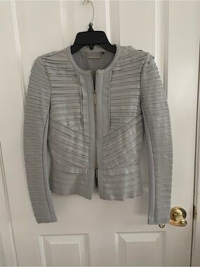 New Marciano  XS Shayna  Lamb Leather Light Gray LayeredZip Leather Jacket